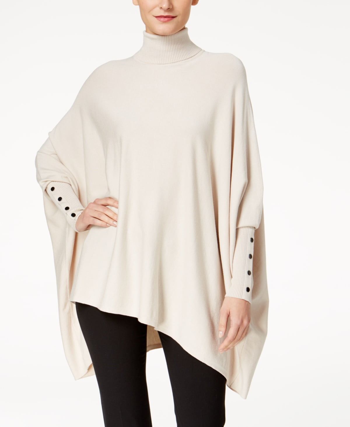 Alfani Women s Turtleneck Poncho Sweater Beige Size Petite X Large Walmart