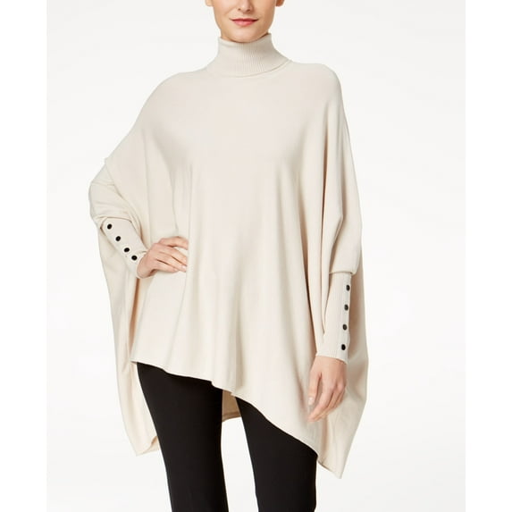 Alfani Women's Turtleneck Poncho Sweater Beige Size Petite X-Large