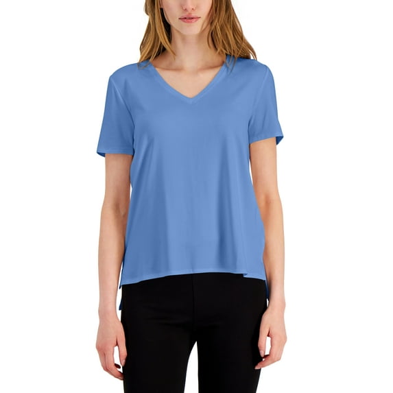 Alfani Women's V Neck T-Shirt Blue Size TBD