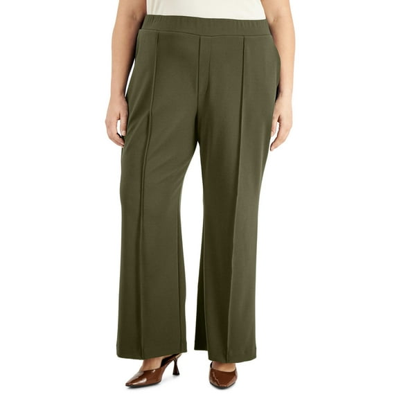 Alfani Women's Wide Leg Pull-On Straight Pants New Avocado Plus Size 1X