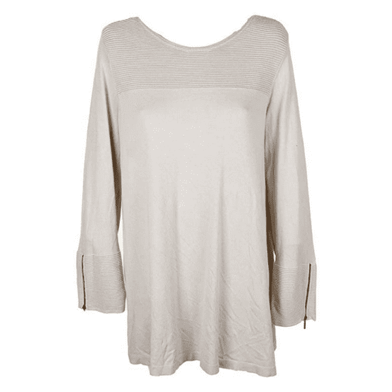 Alfani Women's Zippered Cuffs Ribbed Knit Tunic Sweater P/L/Poished Beige