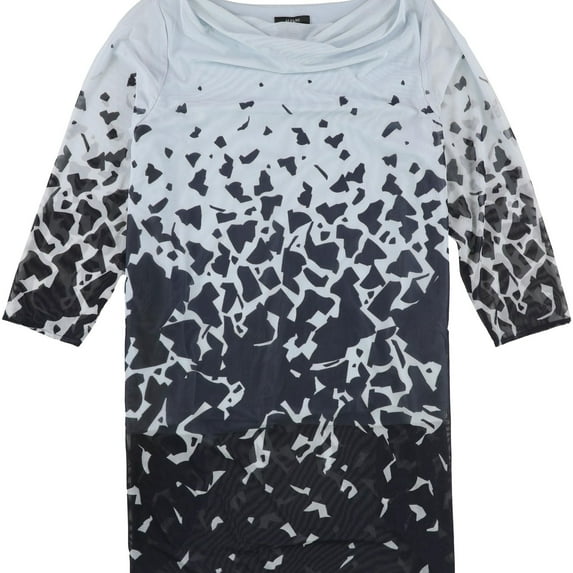 Alfani Womens Abstract Tunic Blouse, Blue, Large
