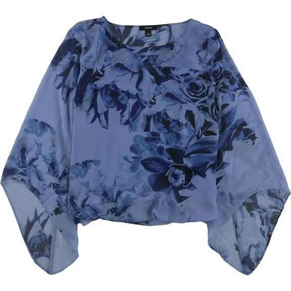 Alfani Womens Angel Sleeve Pullover Blouse, Blue, Small