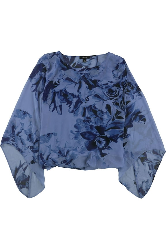 Womens Angel Sleeve Pullover Blouse, Blue, Small