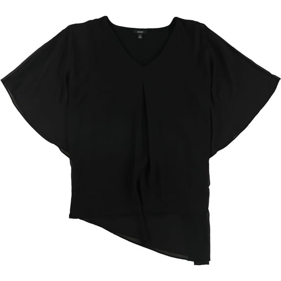 Alfani Womens Asymmetrical Hem Pullover Blouse, Black, X-Large