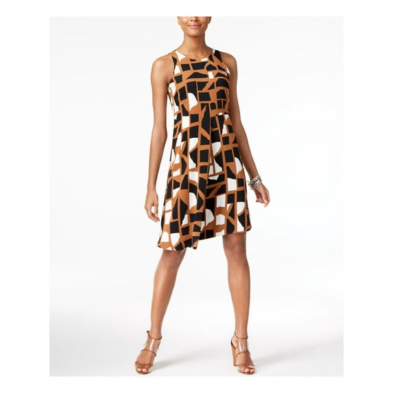 Alfani Womens Asymmetrical Hem Shift Dress, Brown, 4