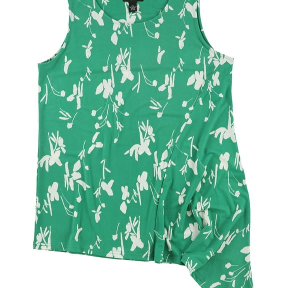 Alfani Womens Asymmetrical Hem Sleeveless Blouse Top, Green, Petite, PL