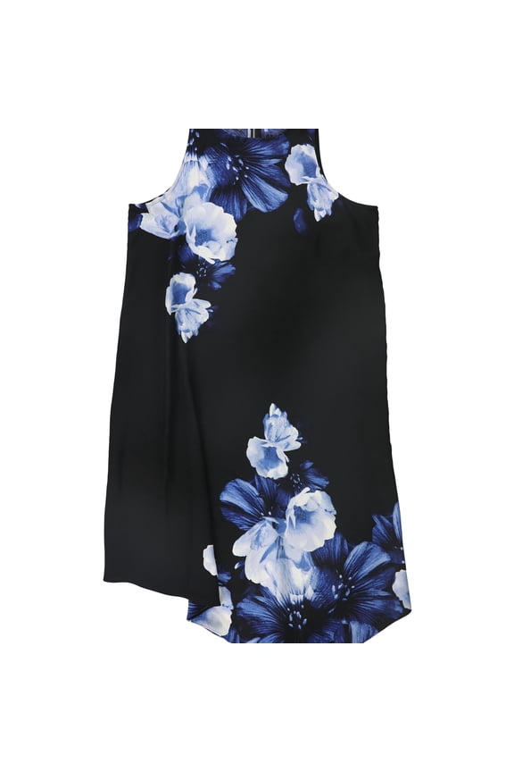 Womens Asymmetrical-Hem Swing Dress, Blue, 4