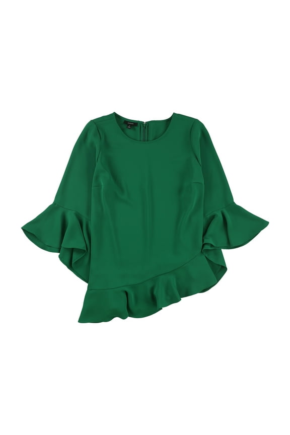 Womens Asymmetrical Ruffled Blouse, Green, 3X