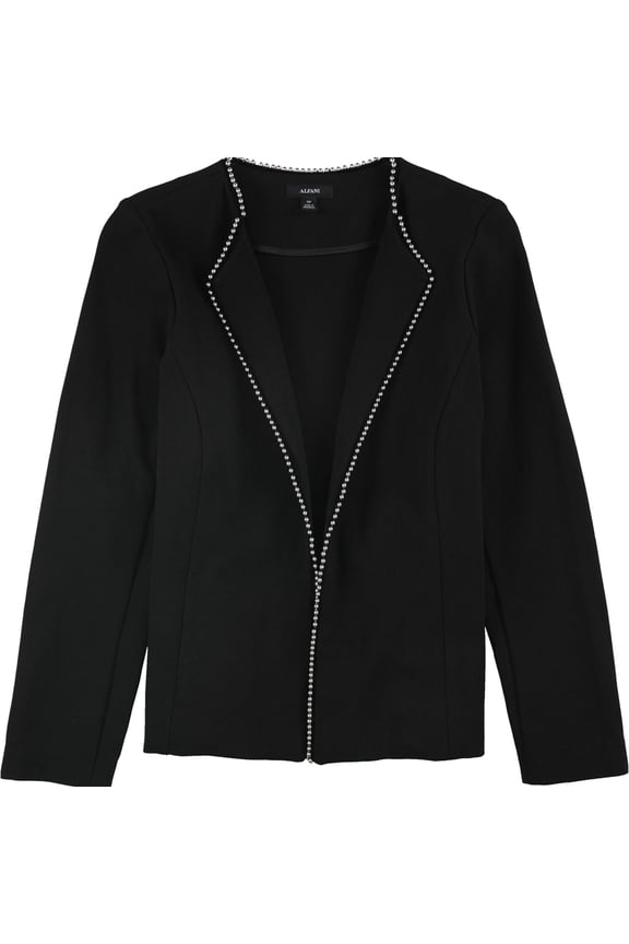 Womens Beaded Edge Blazer Jacket, Black, Petite, 12P