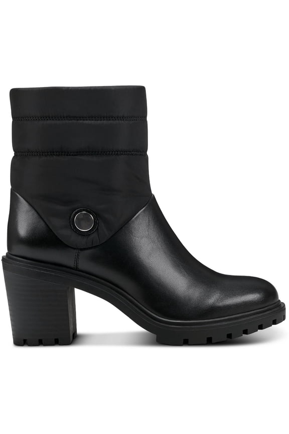 Womens Black Puffer Lug Sole Padded Belcalise Almond Toe Block Heel Zip-Up Boots Shoes 9 M