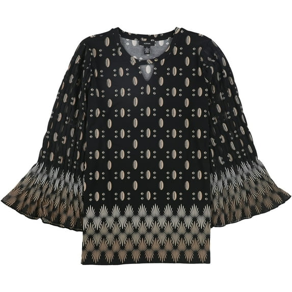 Alfani Womens Bell-Sleeve Keyhole Tunic Blouse, Black, Plus Size, 2X
