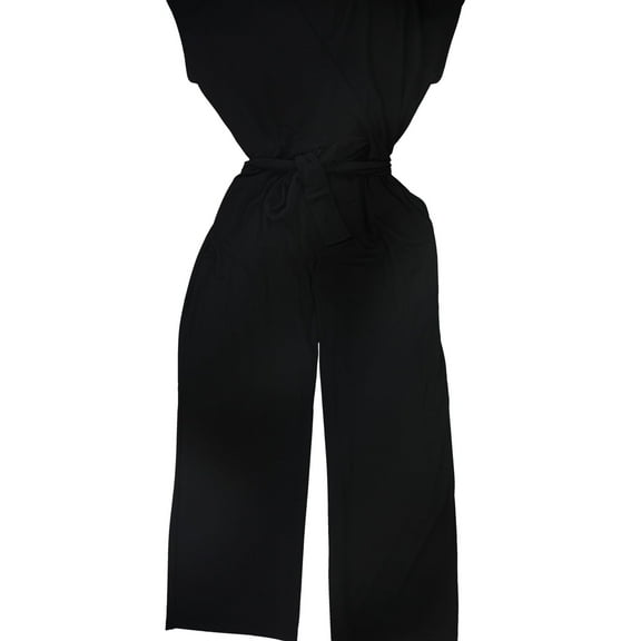 Alfani Womens Belted Surplice Jumpsuit, Black, Small