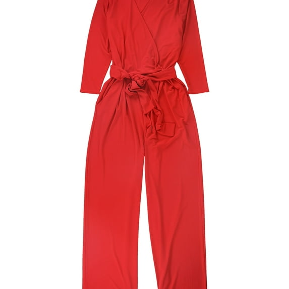 Alfani Womens Belted Surplice Jumpsuit, Red, X-Large