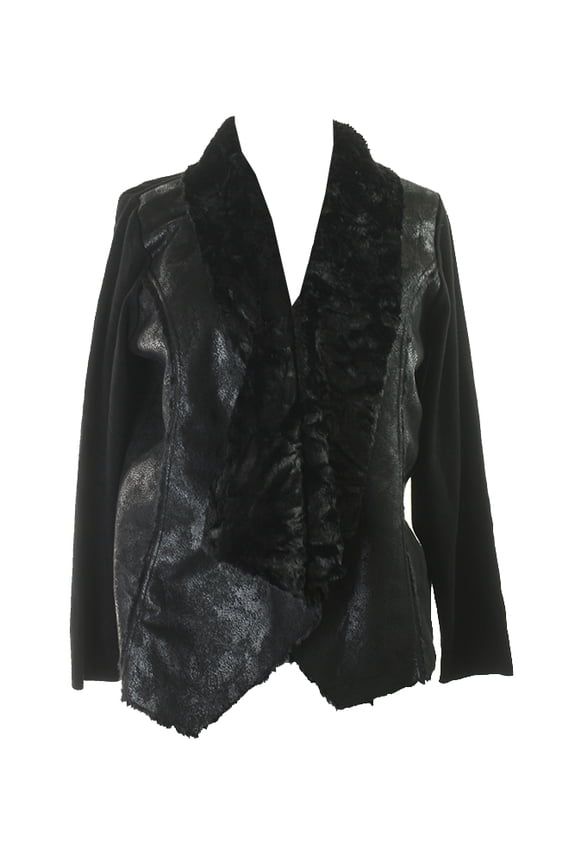 Womens Black Faux-Shearling Open-Front Cardigan XS