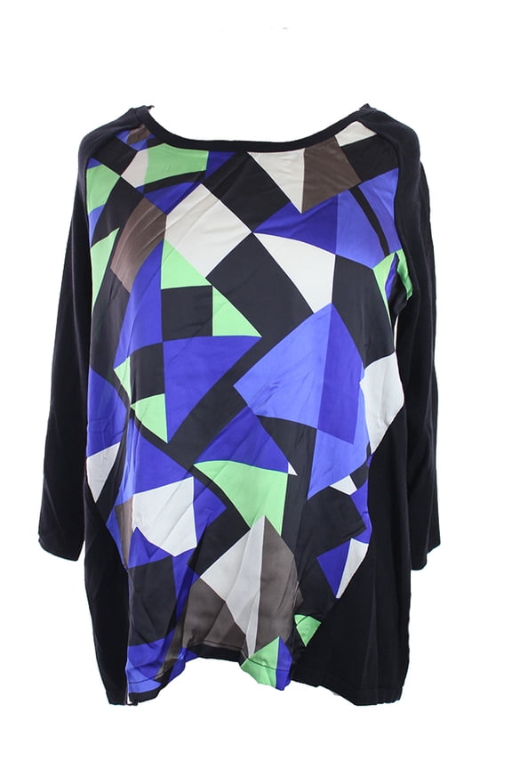 Womens Black Multi Long-Sleeve Geo-Print-Panel Sweater M