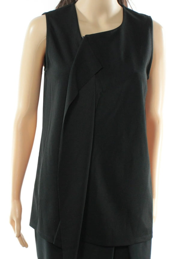 Womens Black Zipped Drape-Front Top XS