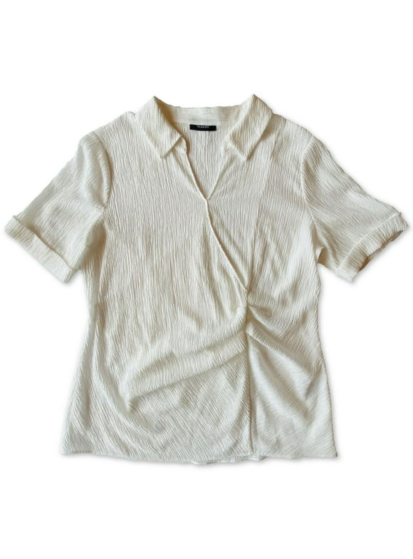 Alfani Womens Blouse Soft Textured Twist-Side Crinkle   White XL