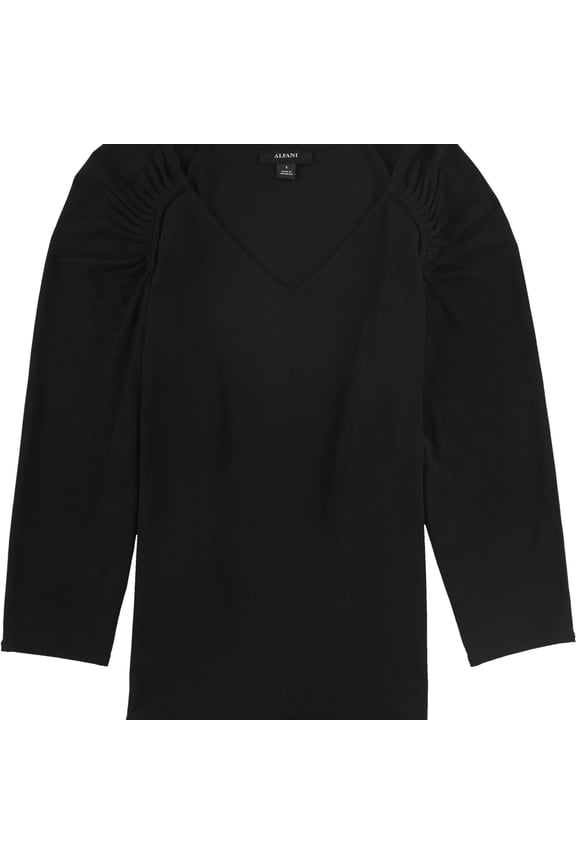 Womens Pleated Shoulder Pullover Blouse, Black, Large