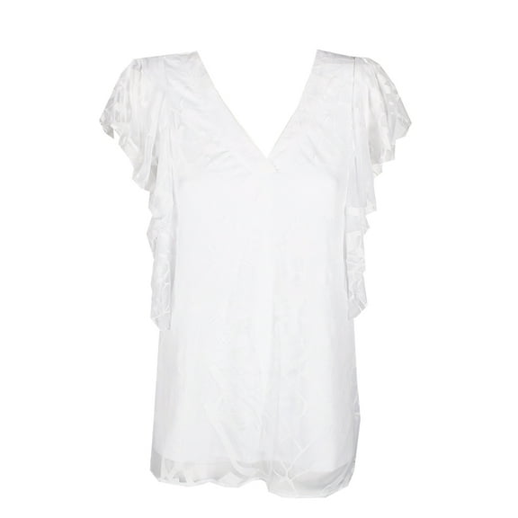 Alfani Womens Bright White Ruffled Burnout Blouse M