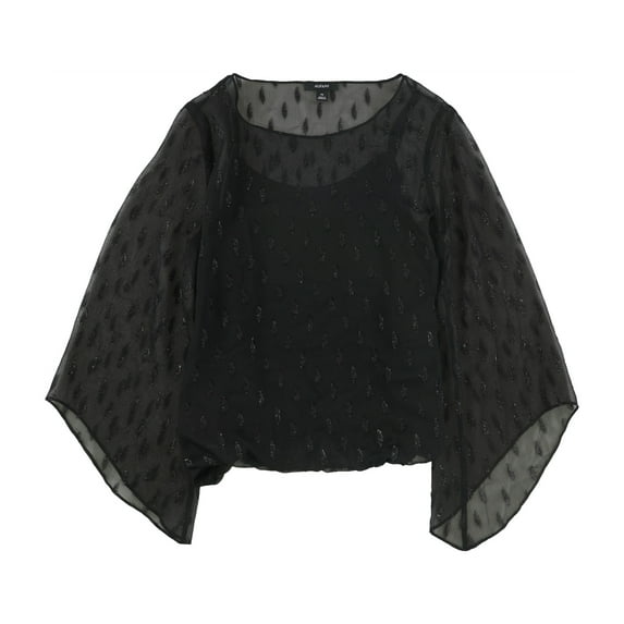 Alfani Womens Bubble Pullover Blouse, Black, Petite, PS
