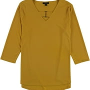 ALFANI Womens Buckle Tunic Blouse, Yellow, Petite, PL