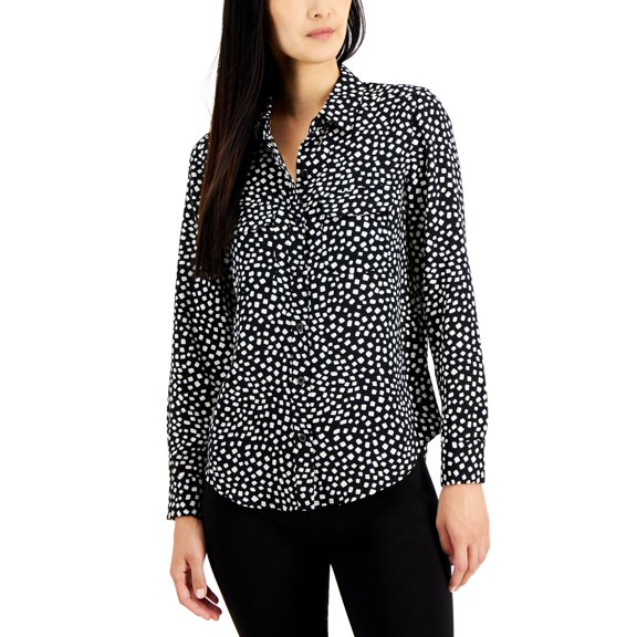 Alfani Womens Button Front Shirt Contour Squares S