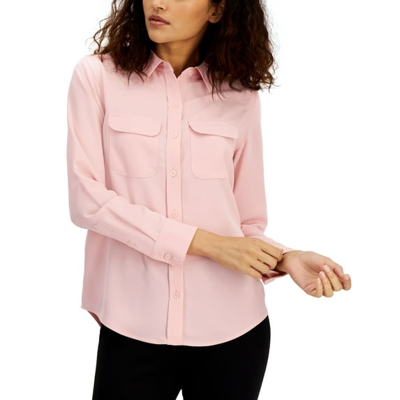 Alfani Womens Button Front Shirt Pink Parasol L