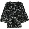 thumbnail image 1 of Alfani Womens Button On Bell Sleeve Pullover Blouse, Black, Large, 1 of 2