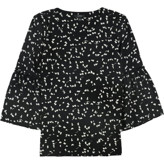 Alfani Womens Button On Bell Sleeve Pullover Blouse, Black, Large