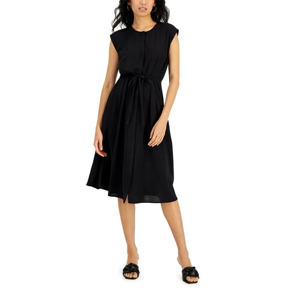Alfani Womens Cap Sleeve Shirtdress Deep Black XL