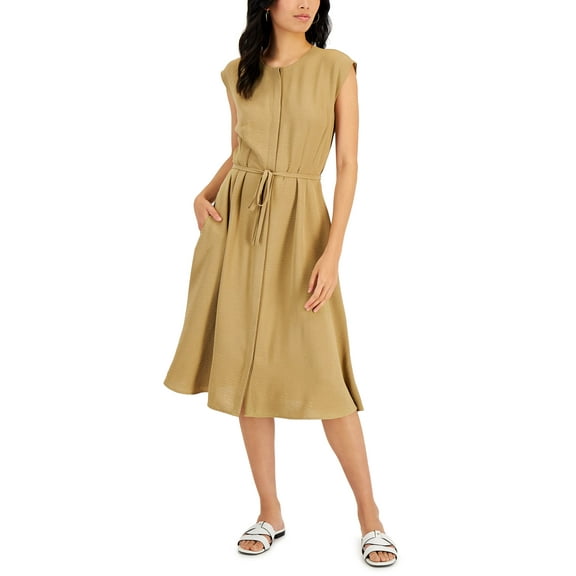 Alfani Womens Cap Sleeve Shirtdress Water Camel S