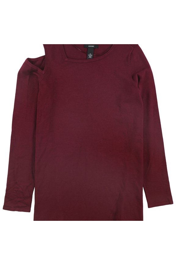 Womens Cold Shoulder Knit Sweater, Red, X-Small