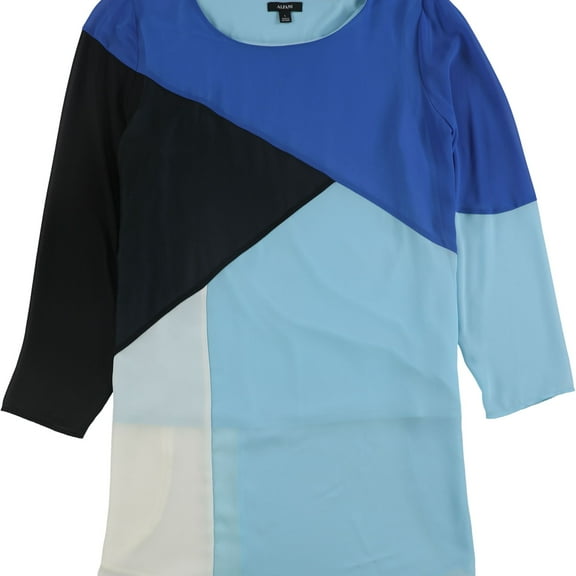 Alfani Womens Colorblock Tunic Blouse, Blue, X-Large