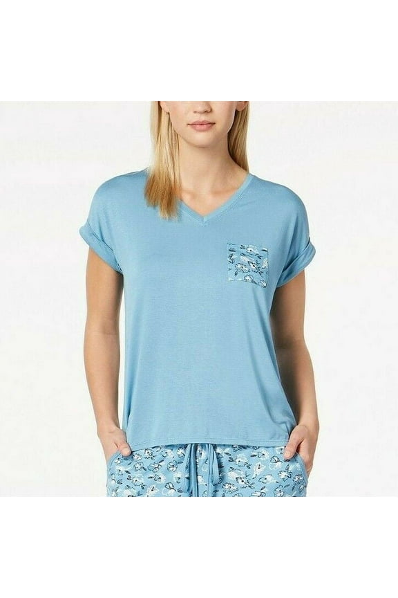 Womens Contrast-Pocket V-Neck Top