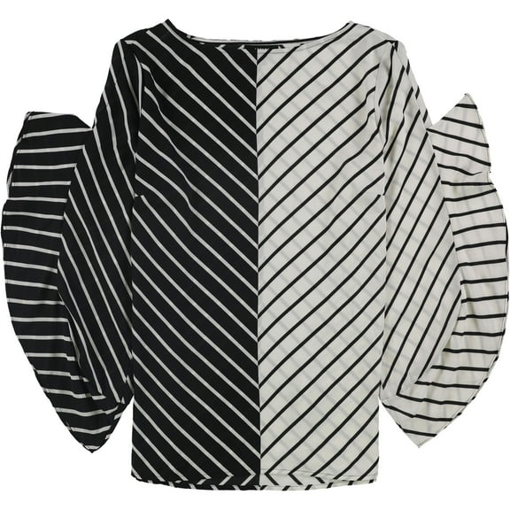 Alfani Womens Contrast Pullover Blouse, Black, Small