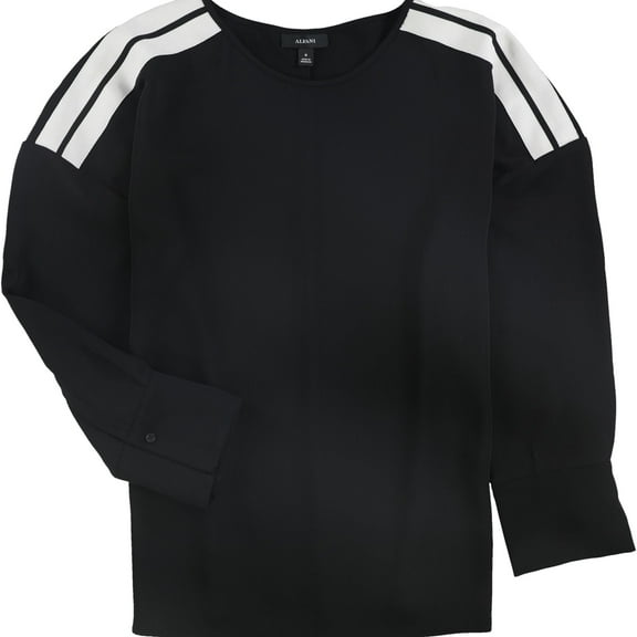 Alfani Womens Shoulder Stripe Pullover Blouse, Black, Large