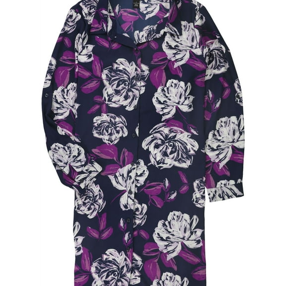 Alfani Womens Crepe Floral Tunic Blouse, Blue, Large