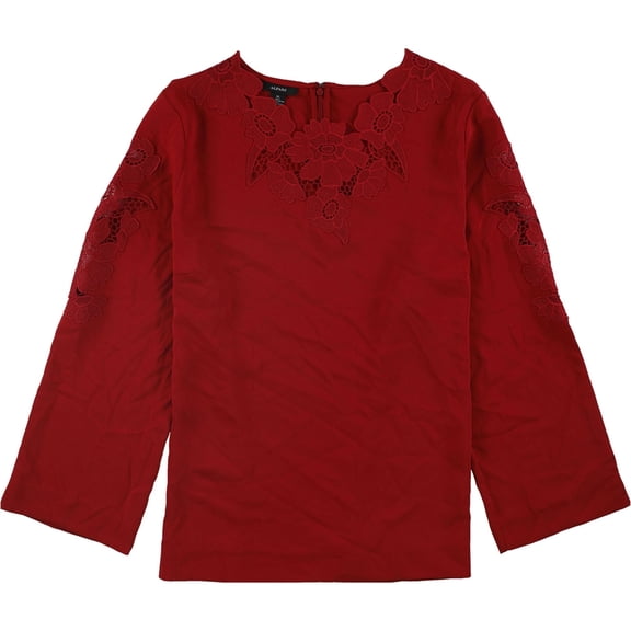 Alfani Womens Crochet-Lace Knit Blouse, Red, Medium