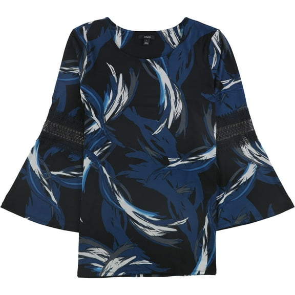 Alfani Womens Crochet-Sleeve Pullover Blouse, Blue, Medium