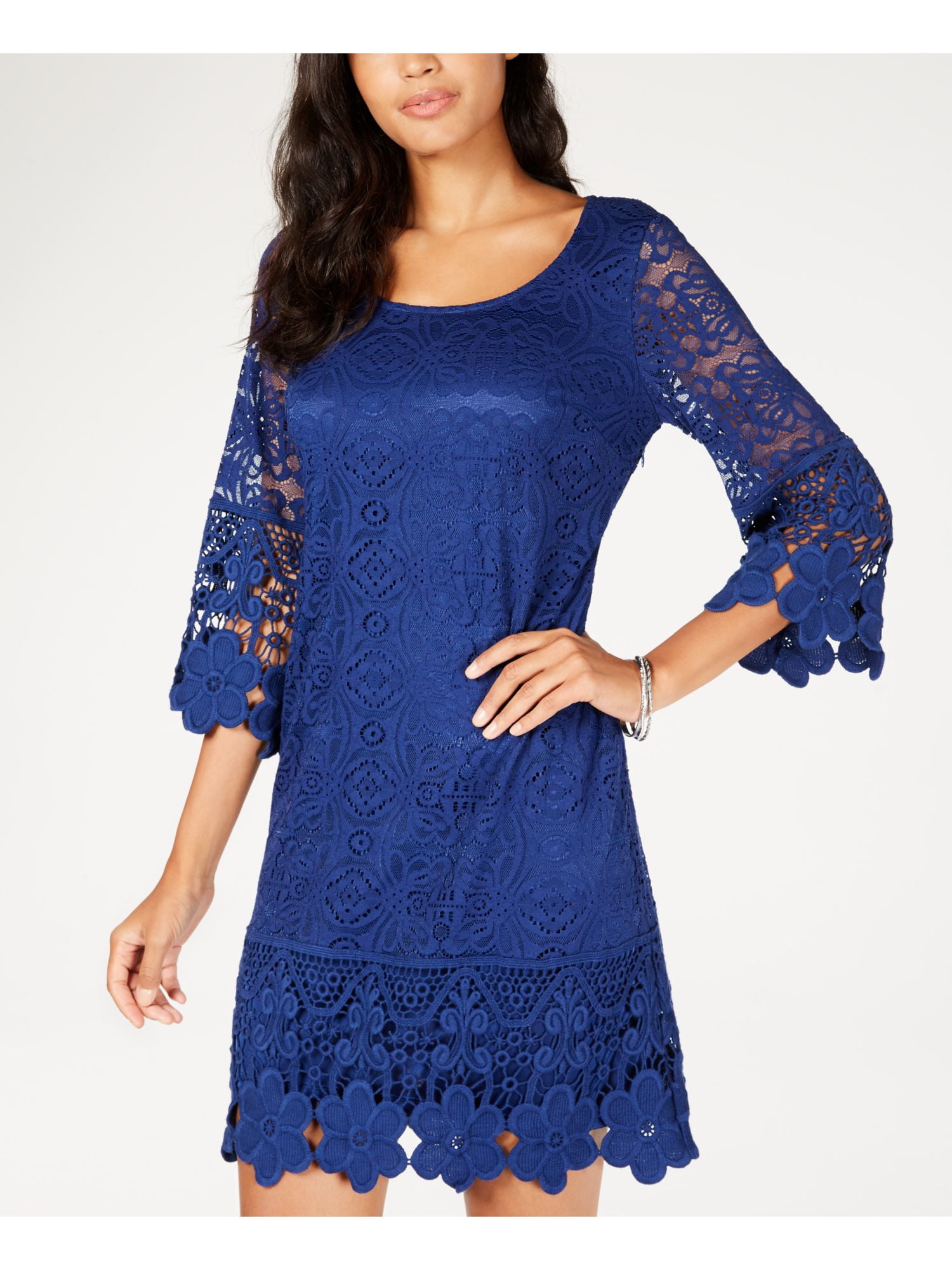 knee length dresses for ladies Pacific Blue Beaded Lace Long V Neck Dress With Open Back