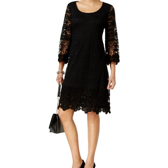 Alfani Womens Crochet-Trim A-line Dress, Black, X-Small