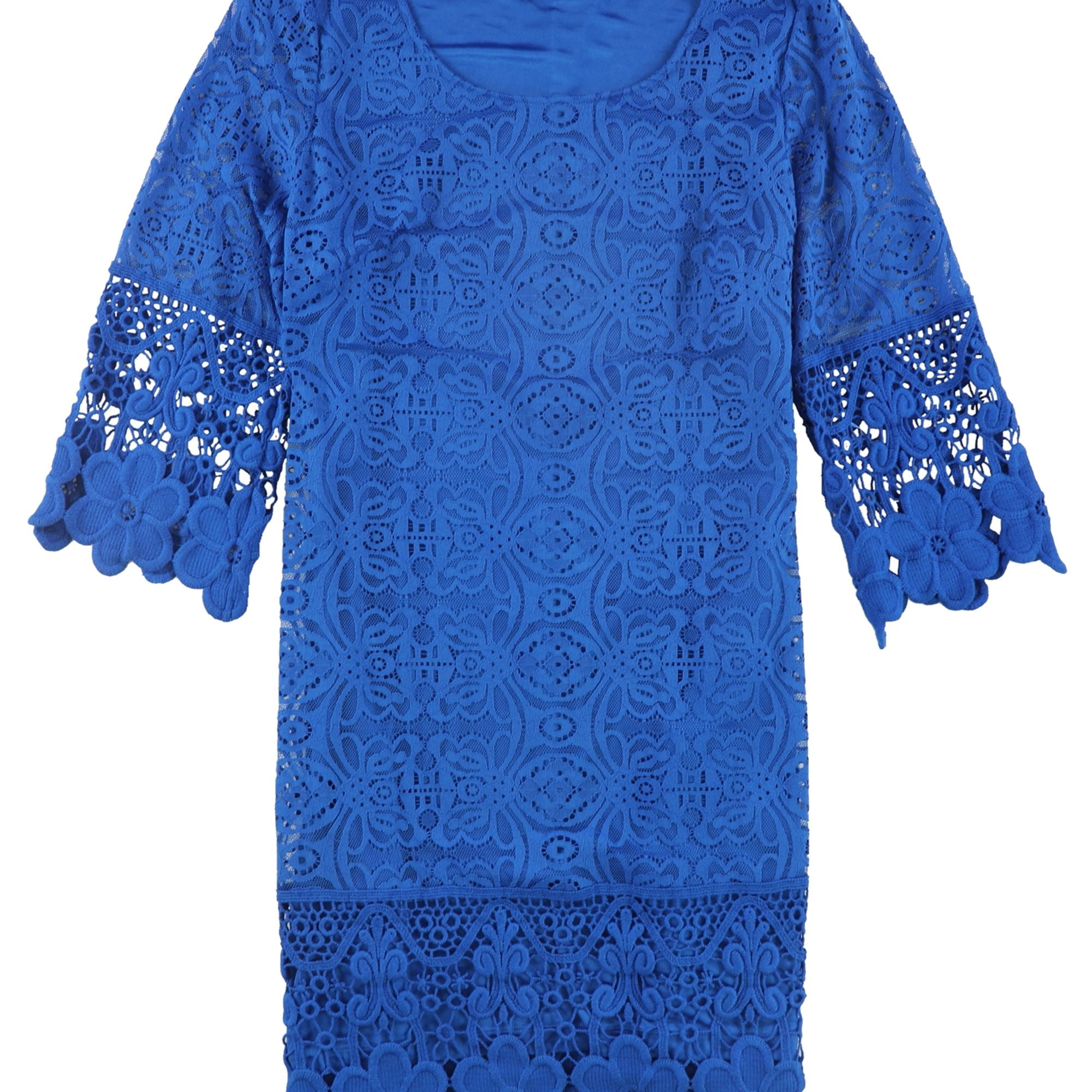 Alfani Womens Crochet-Trim A-Line Dress, Blue, Large