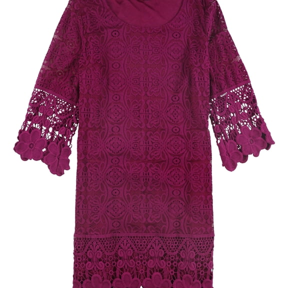 Alfani Womens Crochet-Trim A-line Dress, Purple, Small