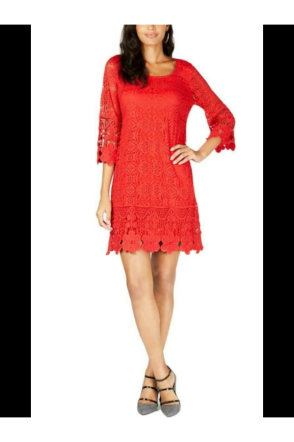 Womens Crochet-Trim A-line Dress, Red, Medium