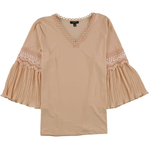 Alfani Womens Crochet Trim Pullover Blouse, Pink, Large