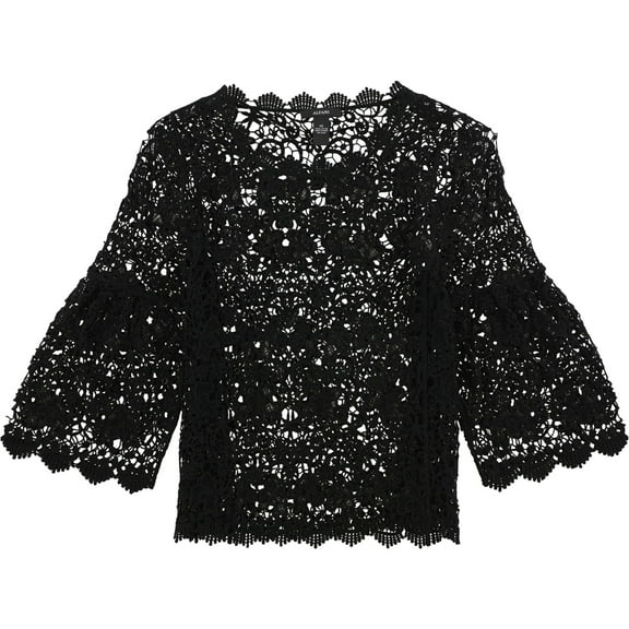 Alfani Womens Crocheted Knit Blouse, Black, X-Small