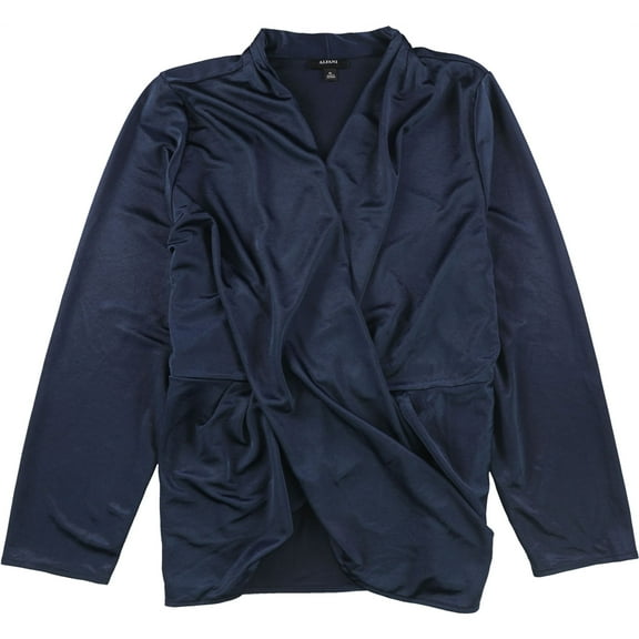 Alfani Womens Draped Pullover Blouse, Blue, Small