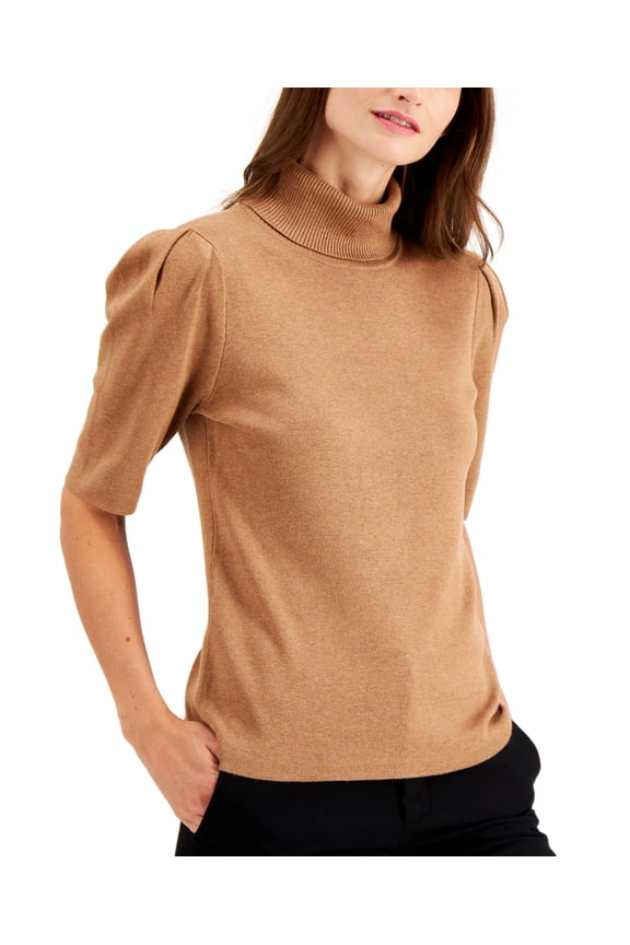 Womens Elbow Sleeve Turtleneck Sweater Hazelnut Heather S