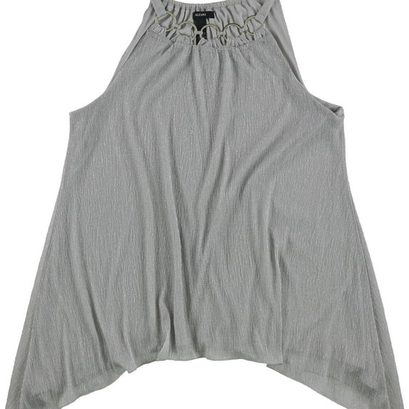 Alfani Womens Embellished Metallic Pullover Blouse, Grey, Large